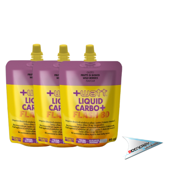 +Watt - LIQUID CARBO+ FLASH 80 (Confezione 12 pezzi da 80 ml - gusto Frutti di Bosco) - 